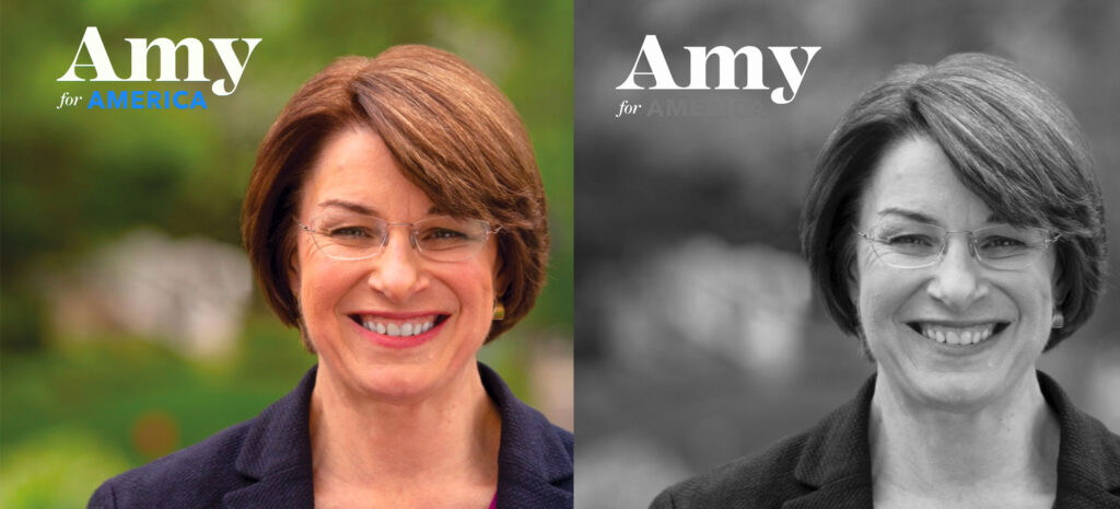 Amy Klobuchar color and grayscale comparison