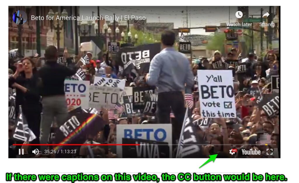 Beto video missing cc button